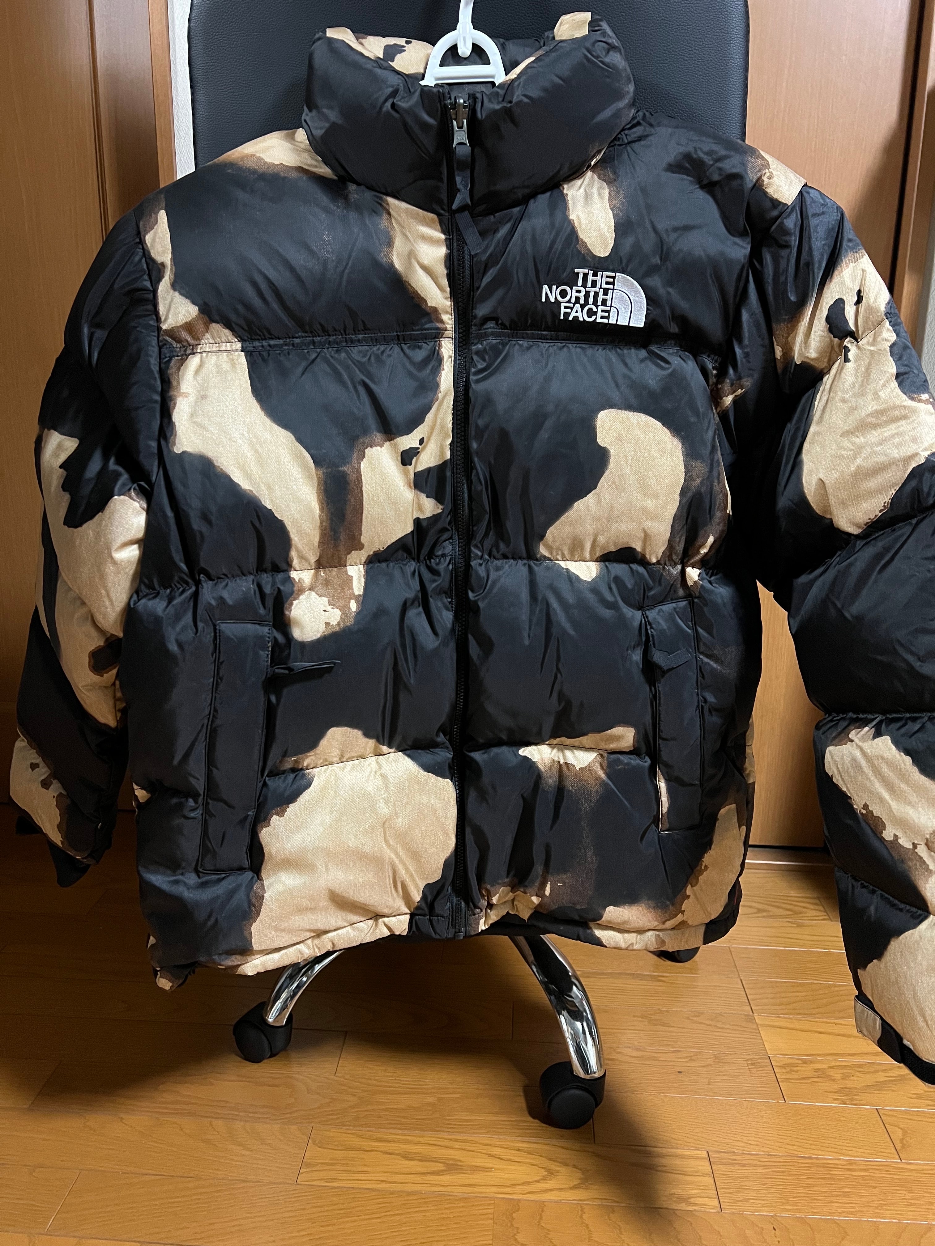 Supreme x The North Face Bleached Denim Print Nuptse Jacket "Black"