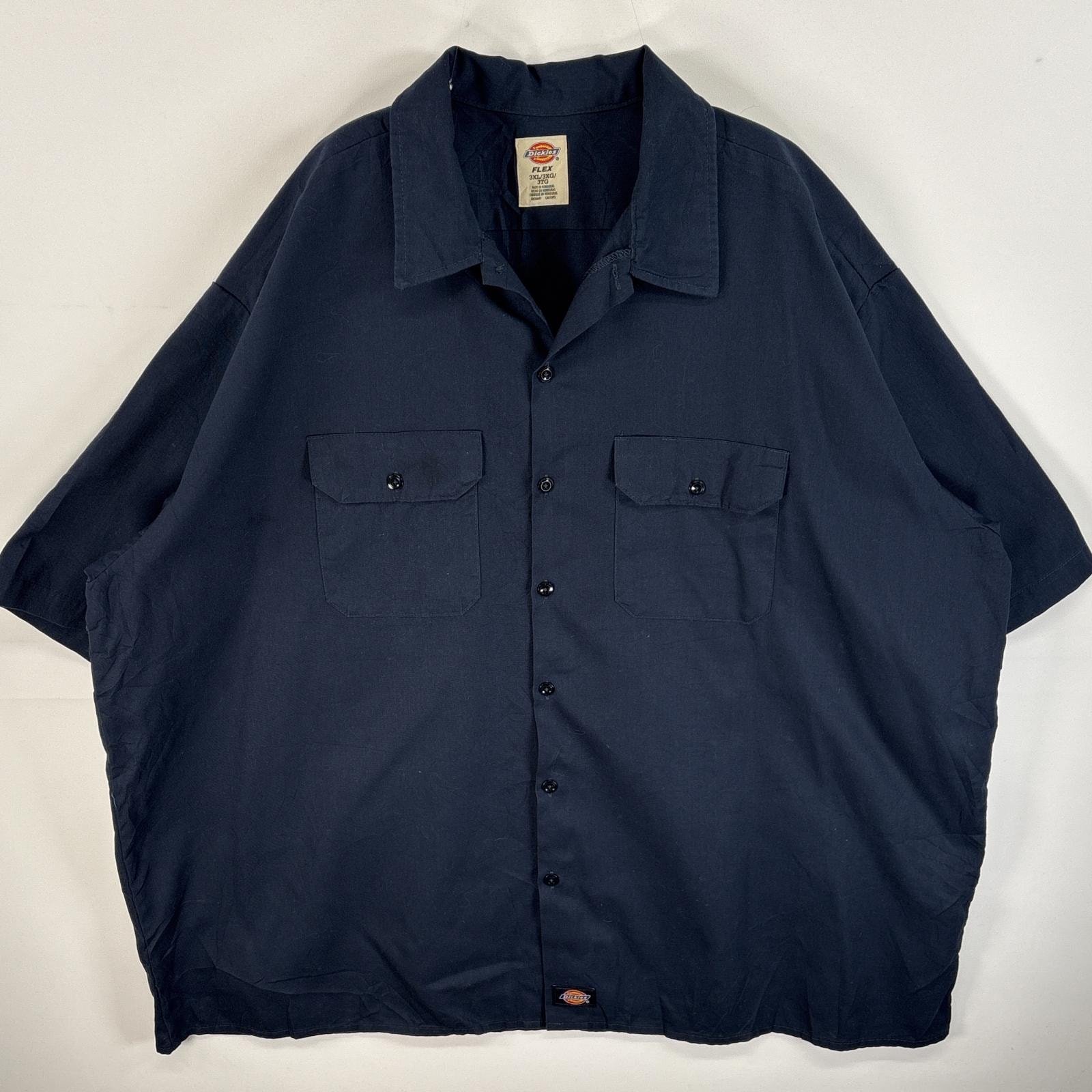 古着 ディッキーズ Dickies 半袖シャツ 大きいサイズ フラップポケ ワークシャツ 3XL ネイビー 無地 メンズ