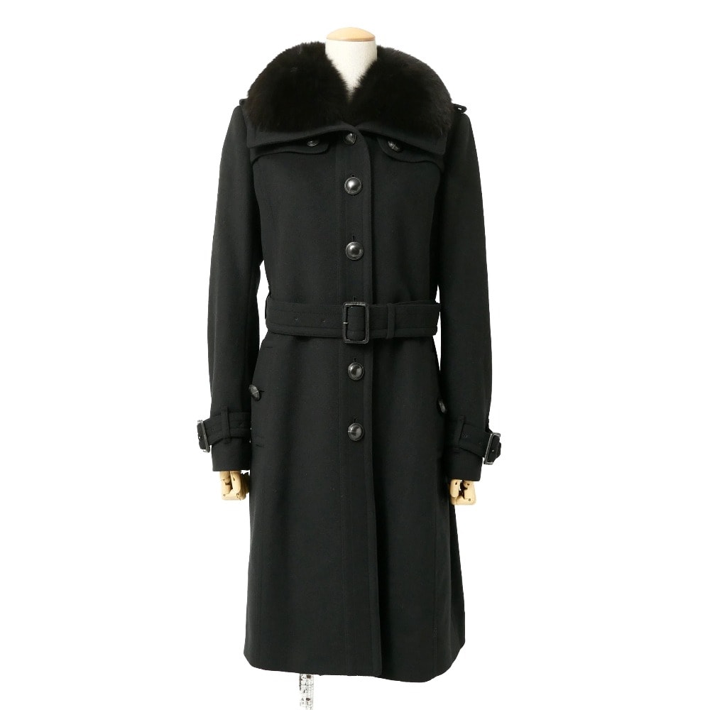 ■美品■BURBERRY バーバリー トレンチコート サイズ42 フォックスファー 裏地 : チェック カシミヤ混 ベルテッド ロングコート ブランド古着【中古】20260909/RB0882
