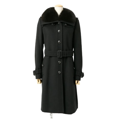 ■美品■BURBERRY バーバリー トレンチコート サイズ42 フォックスファー 裏地 : チェック カシミヤ混 ベルテッド ロングコート ブランド古着【中古】20260909/RB0882