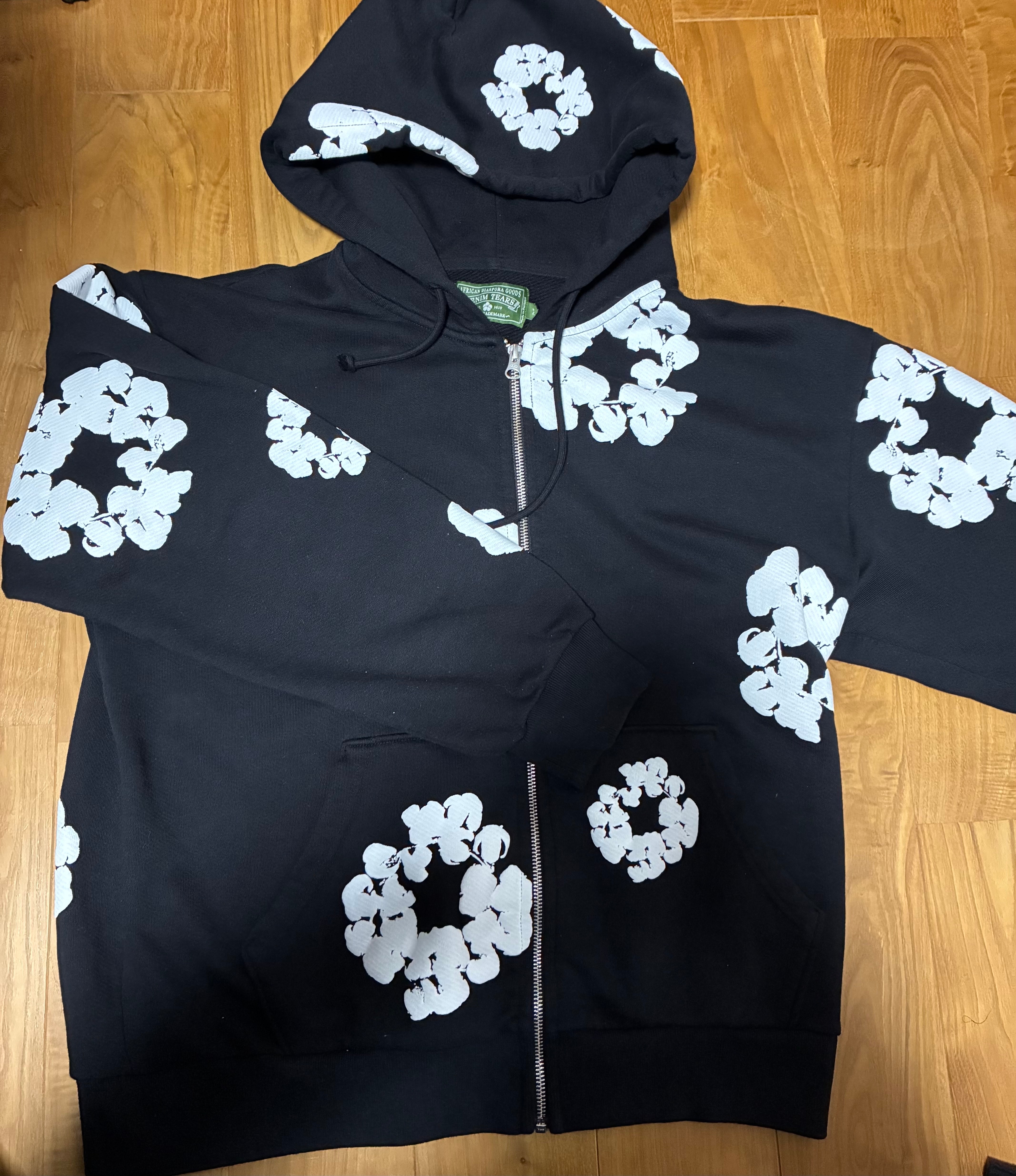 DENIM TEARS Cotton Wreath Zip Hoodie "Black"