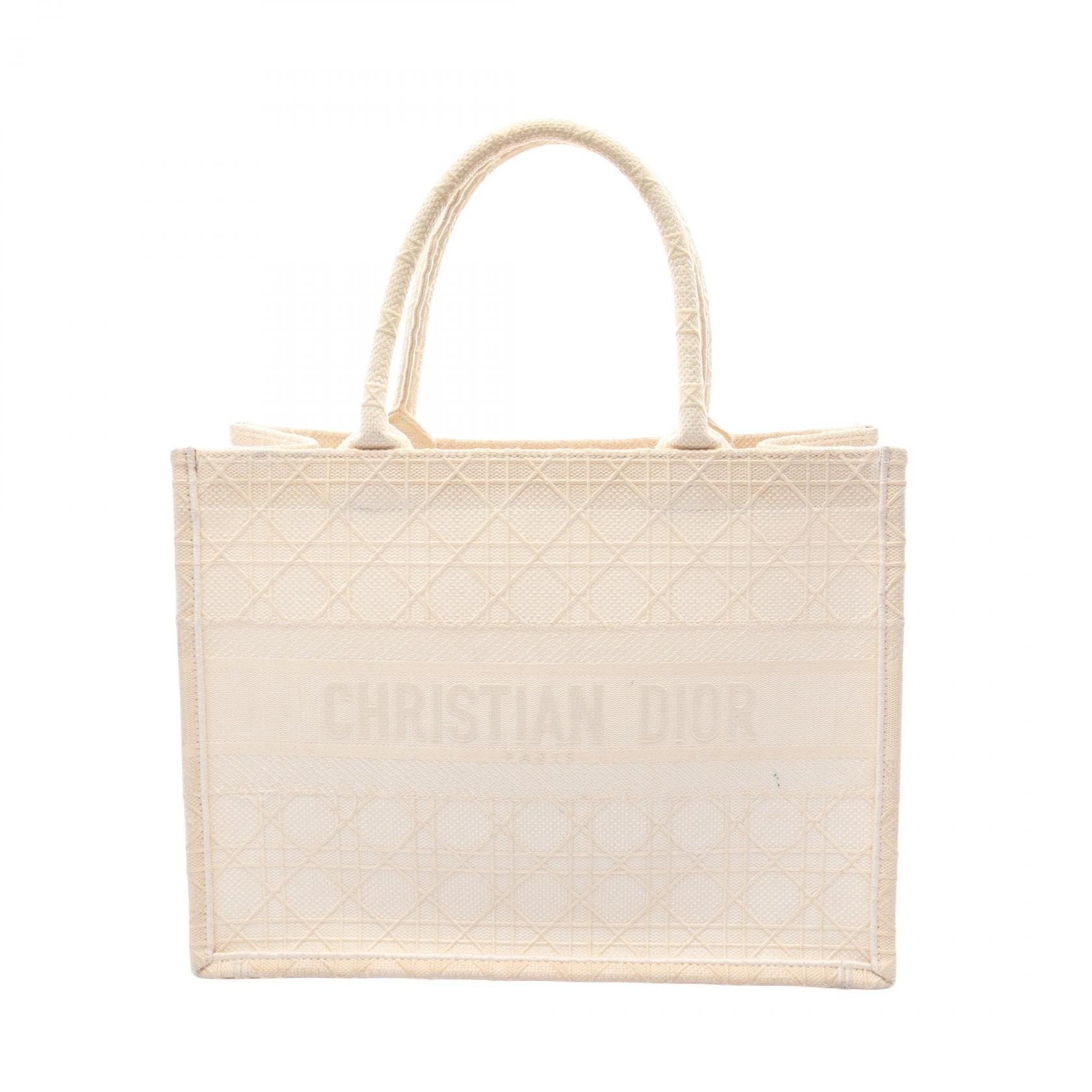 ディオール Dior BOOK TOTE ブックトート ミディアム トートバッグ バッグ キャンバス レディース アイボリー系 【中古】