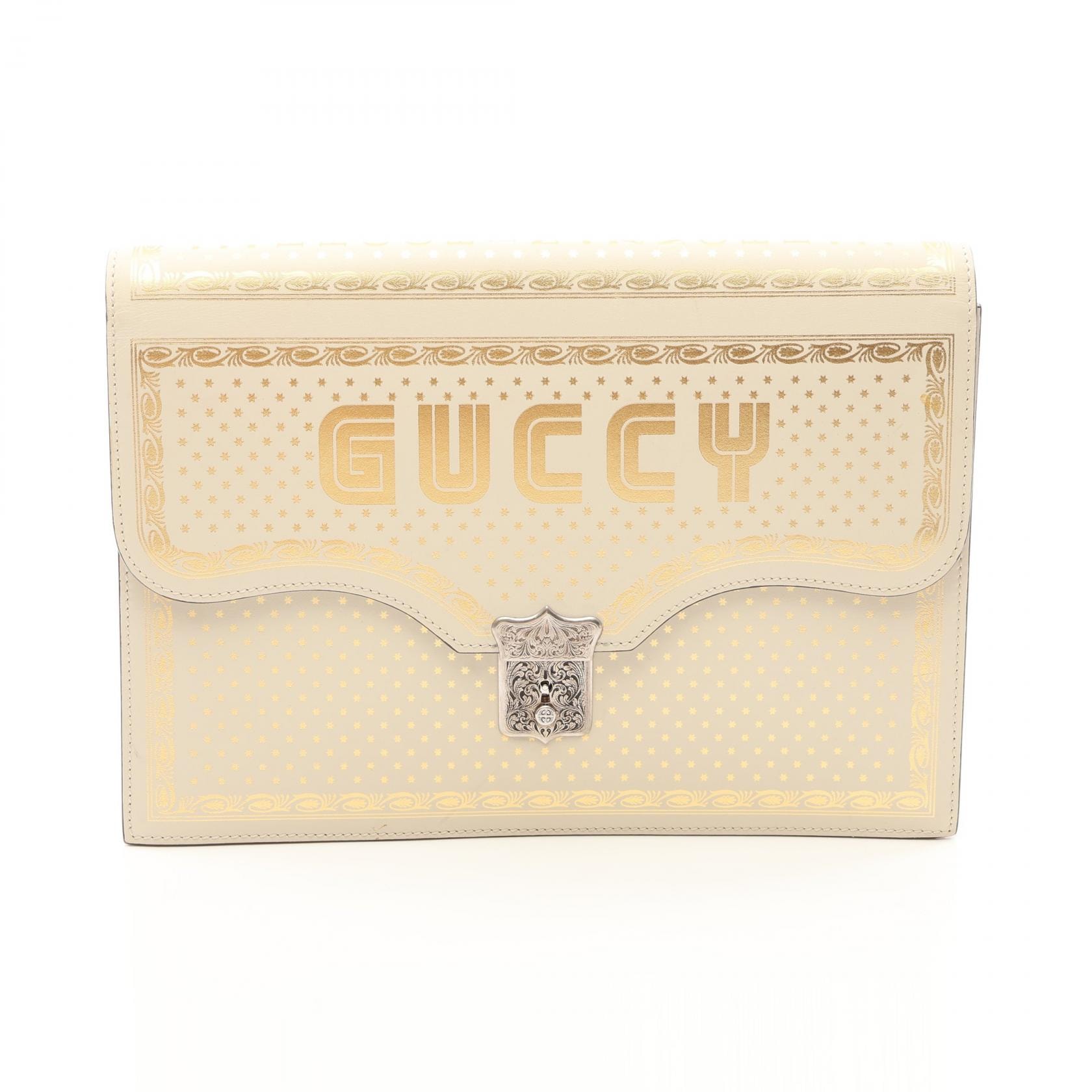 グッチ GUCCI GUCCI × SEGA GUCCY セカンドバッグ クラッチバッグ バッグ レザー レディース アイボリー系 / ゴールド系 【中古】
