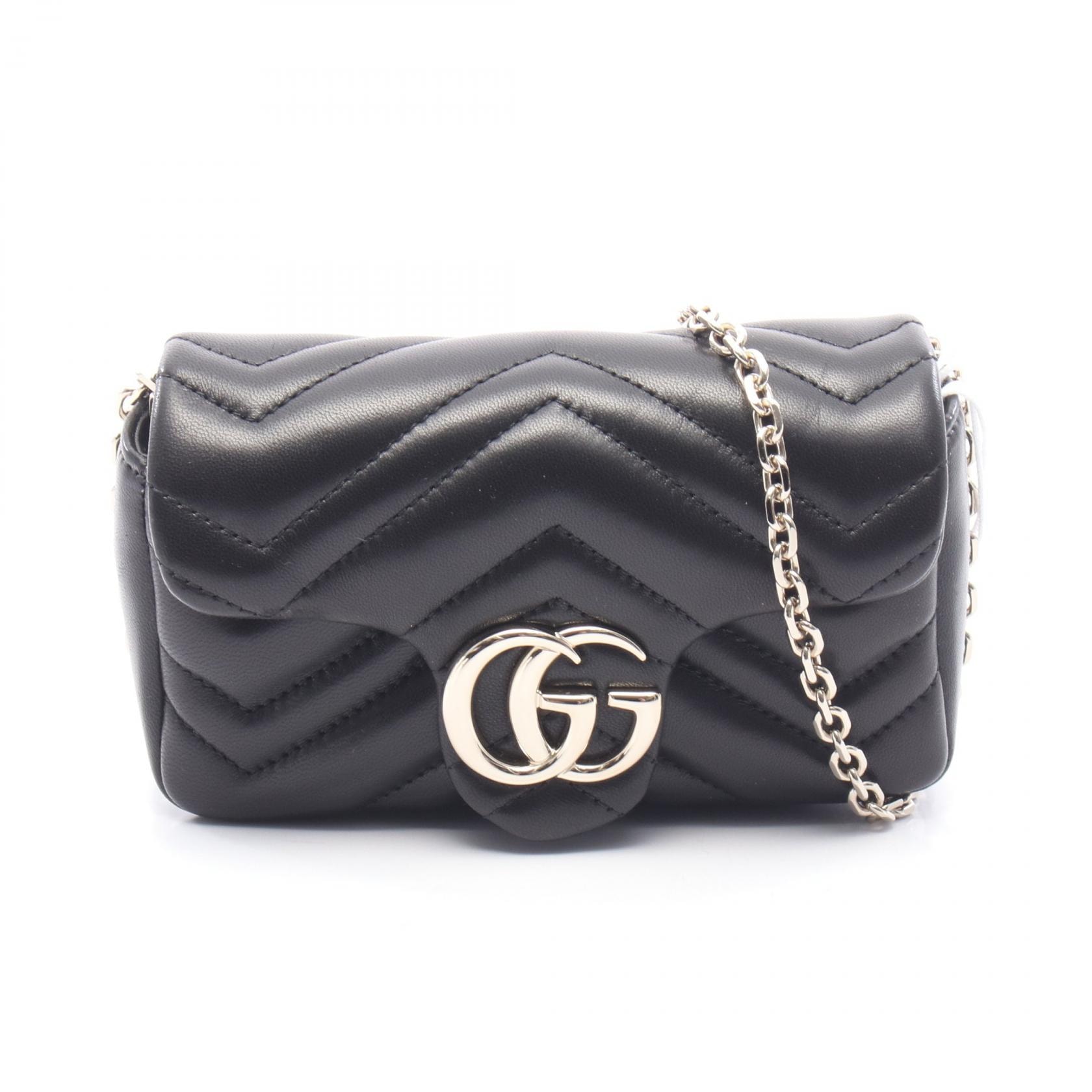 グッチ GUCCI GGマーモント ミニ ショルダーバッグ バッグ レザー レディース ブラック系 841290AAFAX1000 【新品】