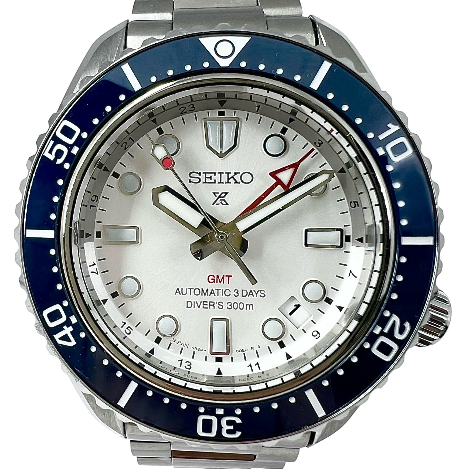 未使用品 SEIKO セイコー SBEJ029 6R54-00P0 腕時計 ステンレススチール/セラミック ブルー/ホワイト 自動巻き シルバー文字盤 メンズ セイコープロスペックス ダイバースキューバ 1968 ヘリテージ GMT【中古】