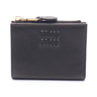 ミュウ ミュウ Miu Miu エンボスロゴ 二つ折り財布 財布 レザー レディース ブラック系 5ML050AEFXF0002 【新品】