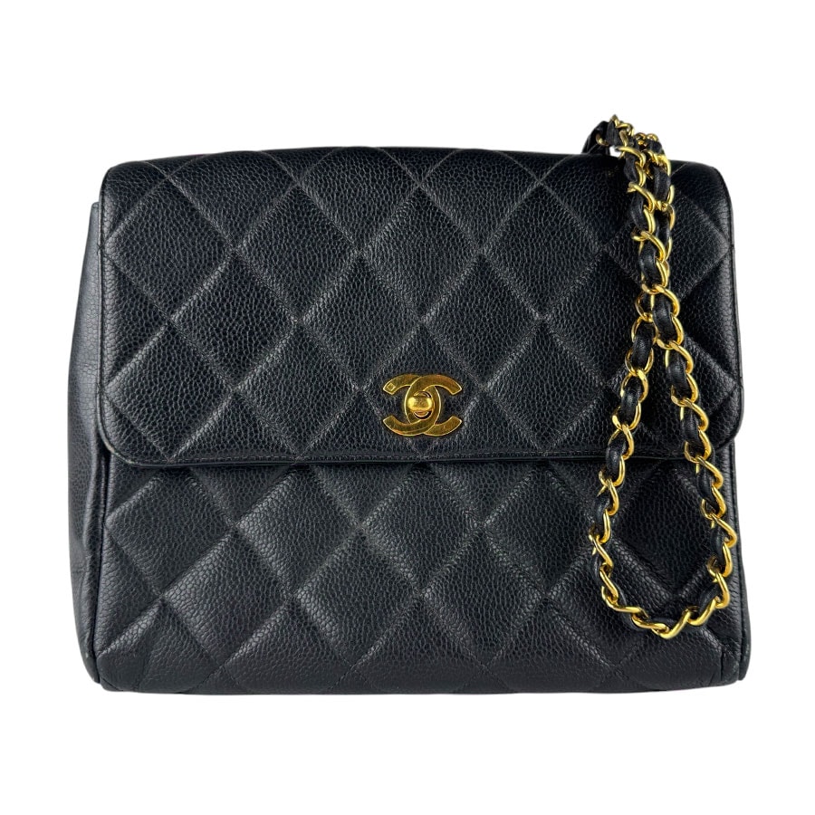 シャネル CHANEL ショルダーバッグ キャビアスキンレザー ブラック ゴールド レディース【中古】 z9899