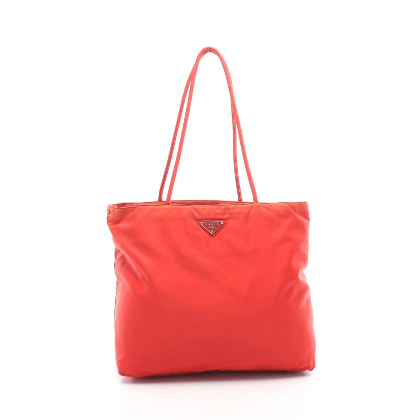 プラダ PRADA トライアングルロゴ トートバッグ バッグ ナイロン レディース レッド系 【中古】