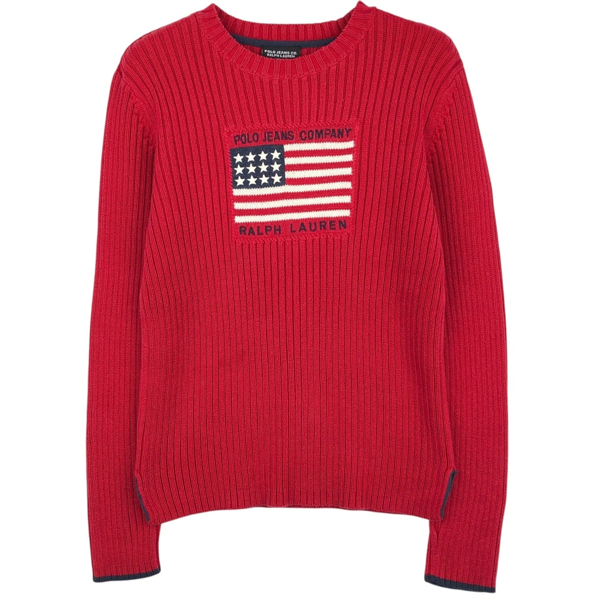 古着 00年代 ラルフローレン Ralph Lauren POLO JEANS COMPANY リブ編み 星条旗柄 コットンニットセーター レディースL相当/eaa641889
