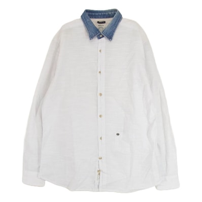 DIESEL ディーゼル 長袖シャツ 襟切替ストライプ デニムカラー シャツ ホワイト系 M【中古】