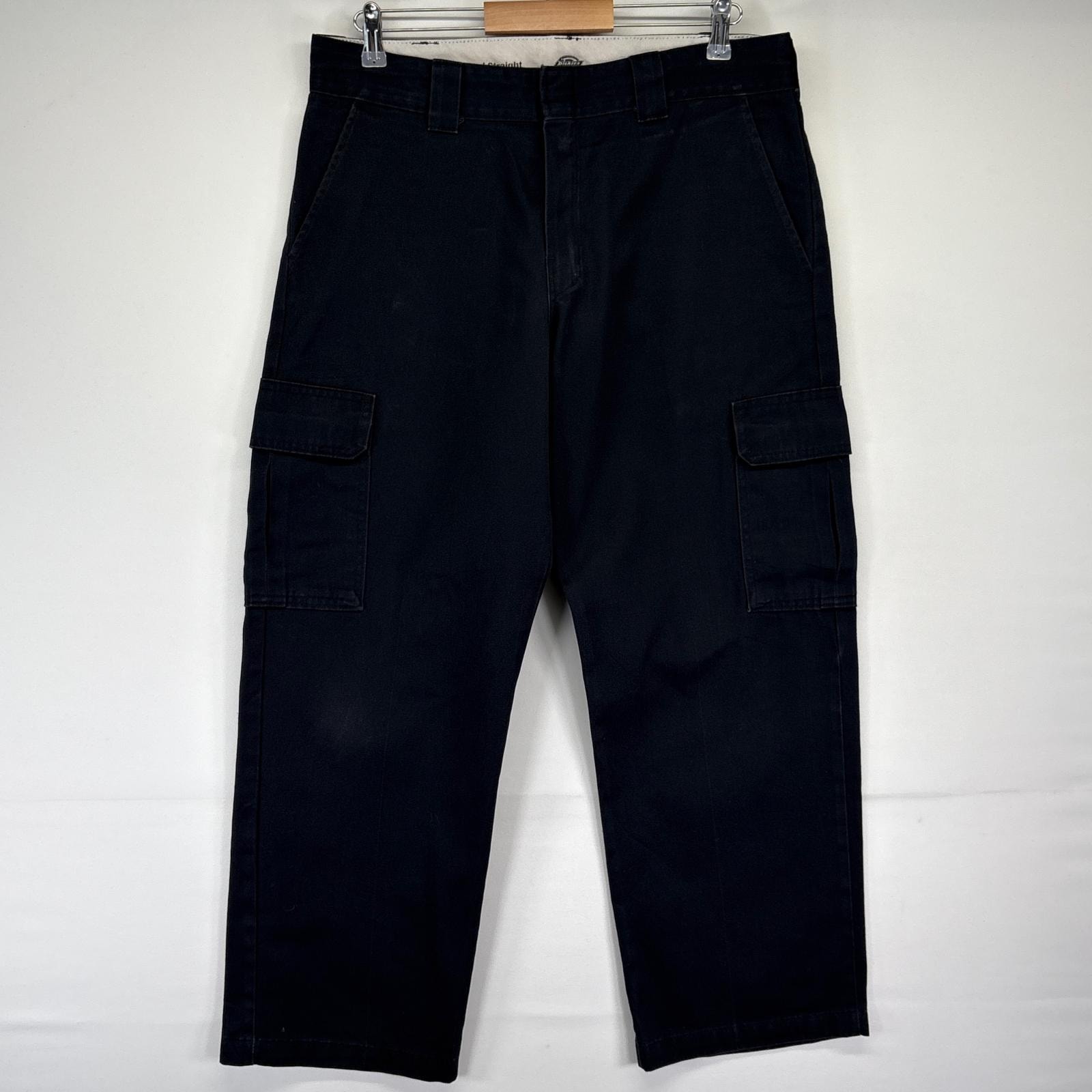 古着 ディッキーズ Dickies ワークパンツ ワンポイントロゴ 長ズボン リラックスストレート カーゴ ブラック メンズ