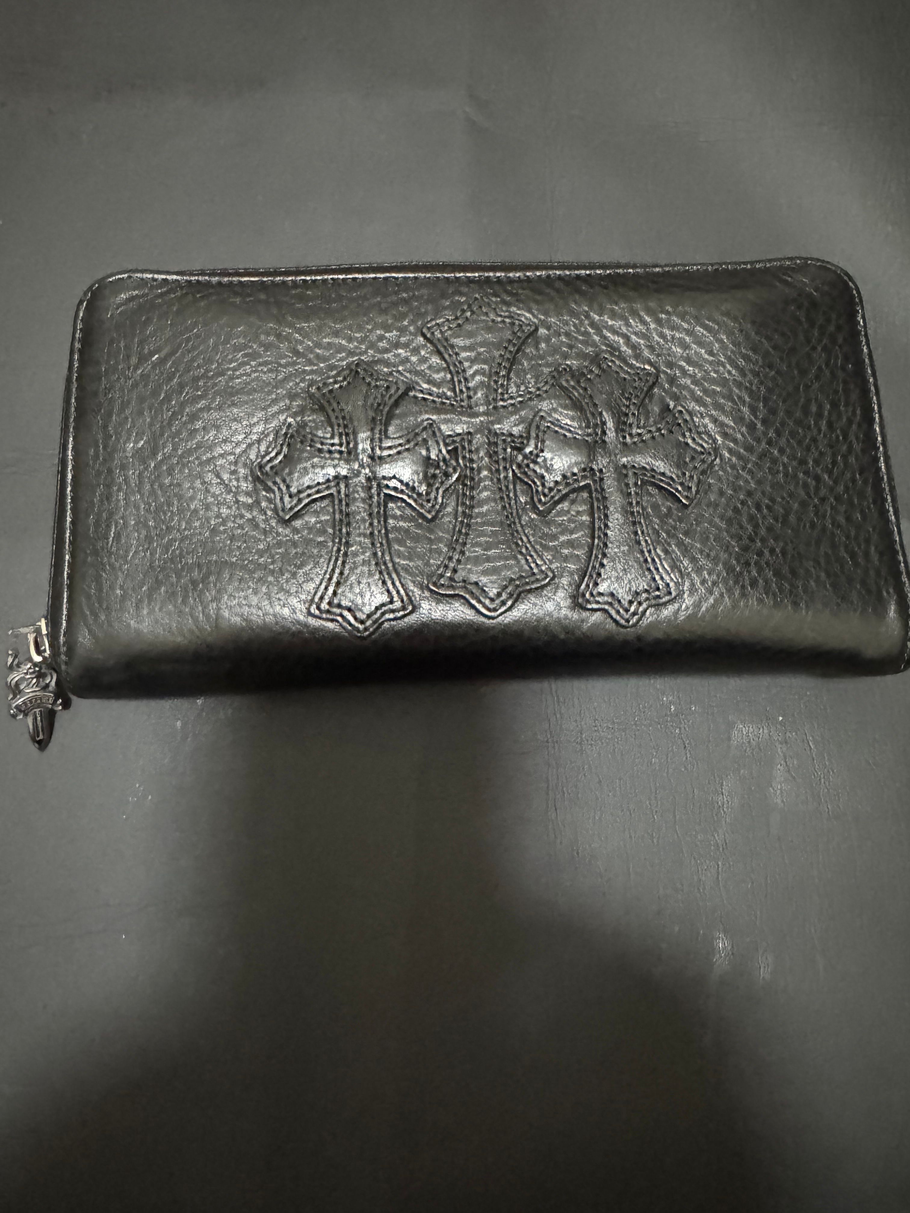 Chrome Hearts REC F Heavy Leather Zip Wallet / 3 Cemetary Cross "Black"