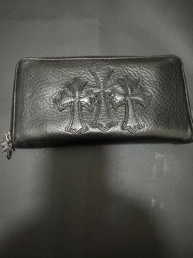 Chrome Hearts REC F Heavy Leather Zip Wallet / 3 Cemetary Cross "Black"