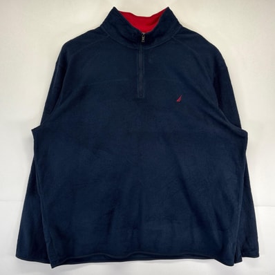古着 ノーティカ NAUTICA フリースジャケット 大きいサイズ ハーフジップ ワンポイントロゴ トレーナー 3XL ネイビー メンズ