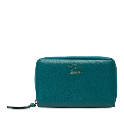グッチ スウィング ラウンドファスナー 長財布 354497 ターコイズブルー レザー レディース GUCCI 中古