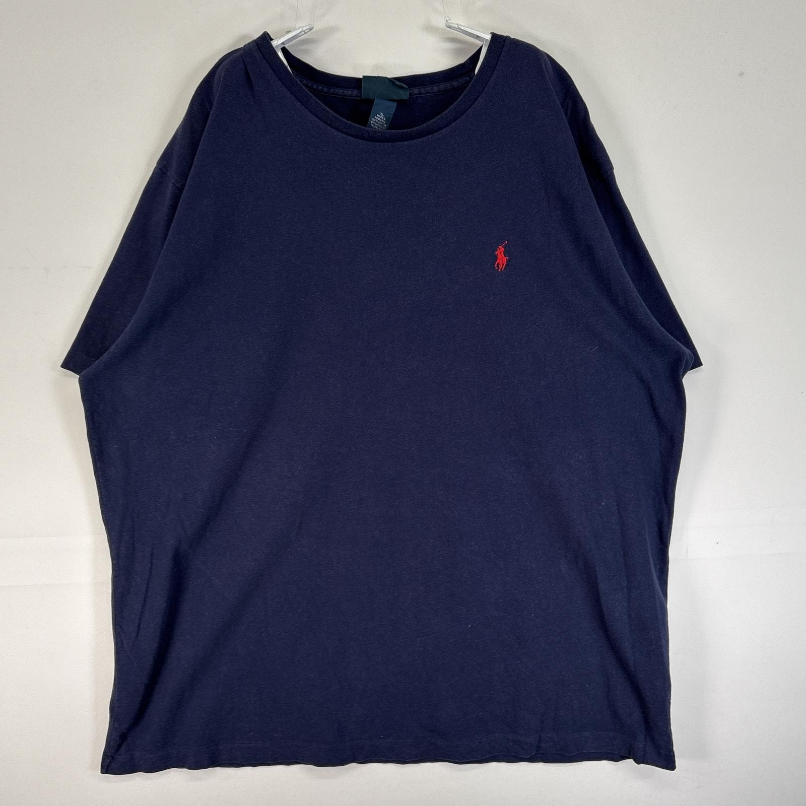 古着 90's/90年代 ポロバイラルフローレン Polo by Ralph Lauren 半袖Tシャツ ロゴ 刺繍 大きいサイズ クルーネック XL ネイビー 無地 メンズ