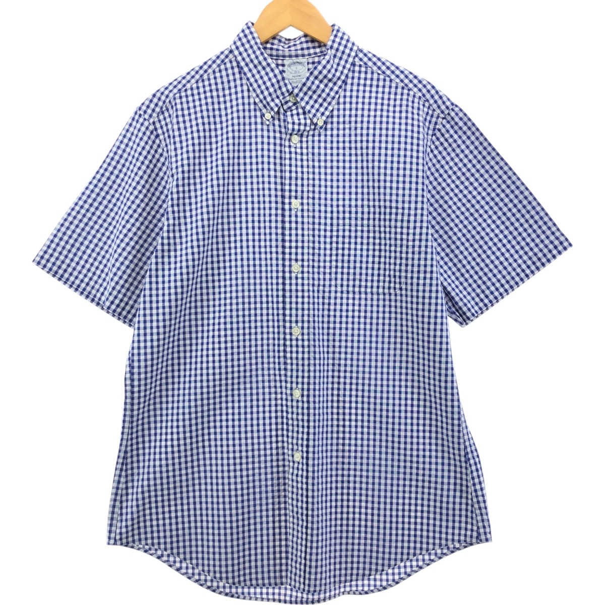 古着 ブルックスブラザーズ Brooks Brothers 1818 REGENT ギンガムチェック シアサッカー 半袖 ボタンダウン チェックシャツ メンズL相当/eaa553808