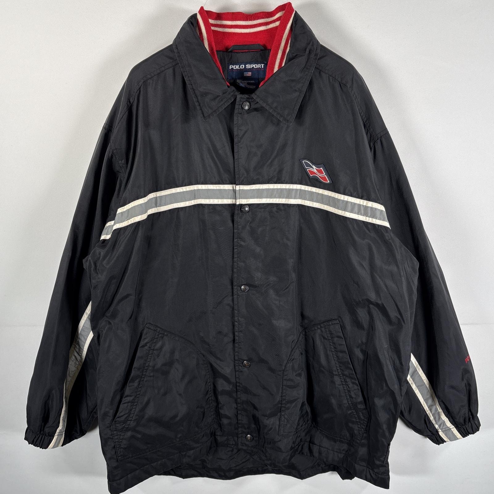 古着 ポロスポーツ POLO SPORTS ナイロンジャケット ラルフローレン 大きいサイズ ワッペン コーチジャケット 中綿 XL  ブラック メンズ