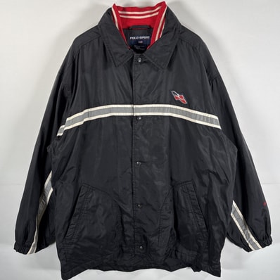 古着 ポロスポーツ POLO SPORTS ナイロンジャケット ラルフローレン 大きいサイズ ワッペン コーチジャケット 中綿 XL ブラック メンズ