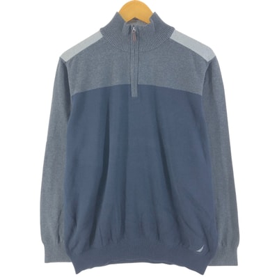 古着 ノーティカ NAUTICA ボーダー柄 コットンニットハーフジップセーター メンズL相当/eaa463604