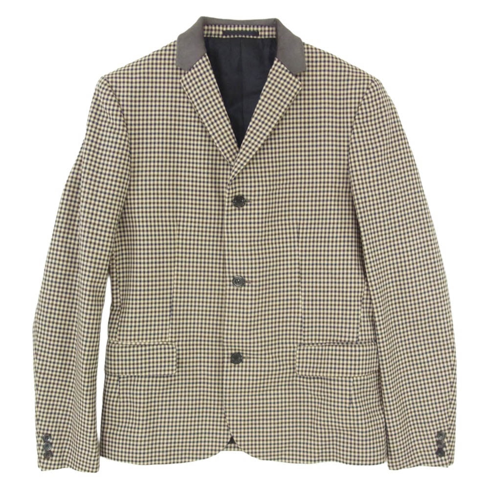 kolor カラー 16AW 16WCM-J08109 3B 襟レザー ハラコ ガンクラブ チェック ウール テーラードジャケット ブラウン系 2【美品】【中古】
