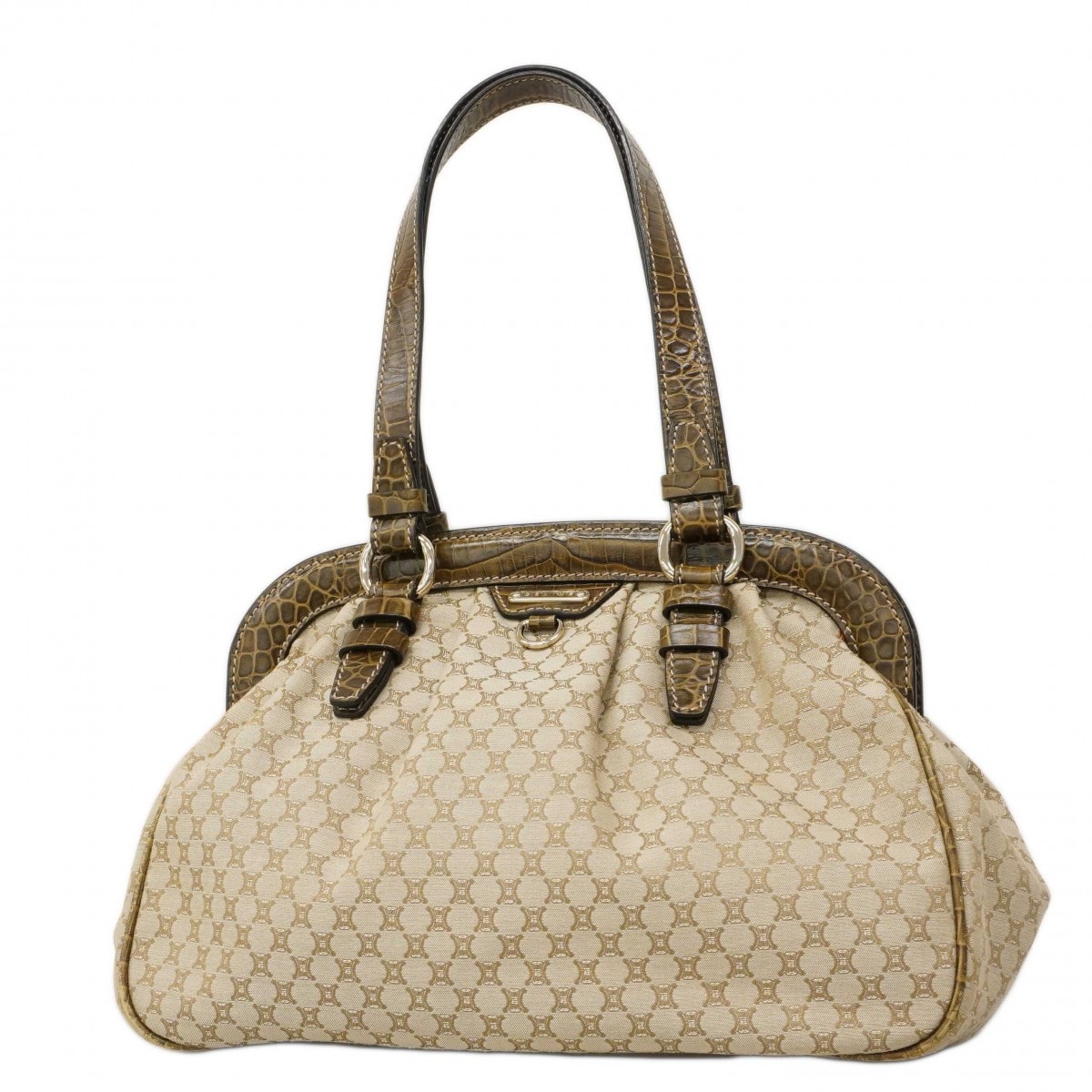 【6db2137-k】セリーヌ ハンドバッグ マカダム ナイロンキャンバス ベージュ シャンパンゴールド金具【中古】レディース