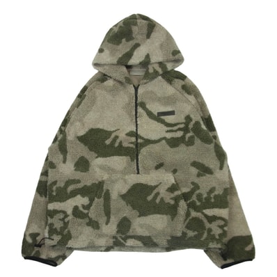 FEAR OF GOD フィアオブゴッド ESSENTIALS エッセンシャルズ ボア フリース カモフラ ハーフジップ アノラック フーディー パーカー ベージュ系 グリーン系 L【中古】