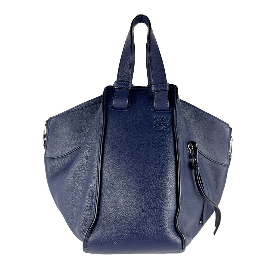 ロエベ LOEWE ハンドバッグ ショルダーバッグ ハンモック レザー ネイビー シルバー レディース【中古】 z8577