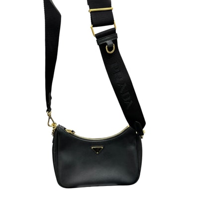 美品 PRADA プラダ サフィアーノ Re-Edition2005 ブラック ゴールド金具 レザー ショルダーバッグ S1-00217 【中古】