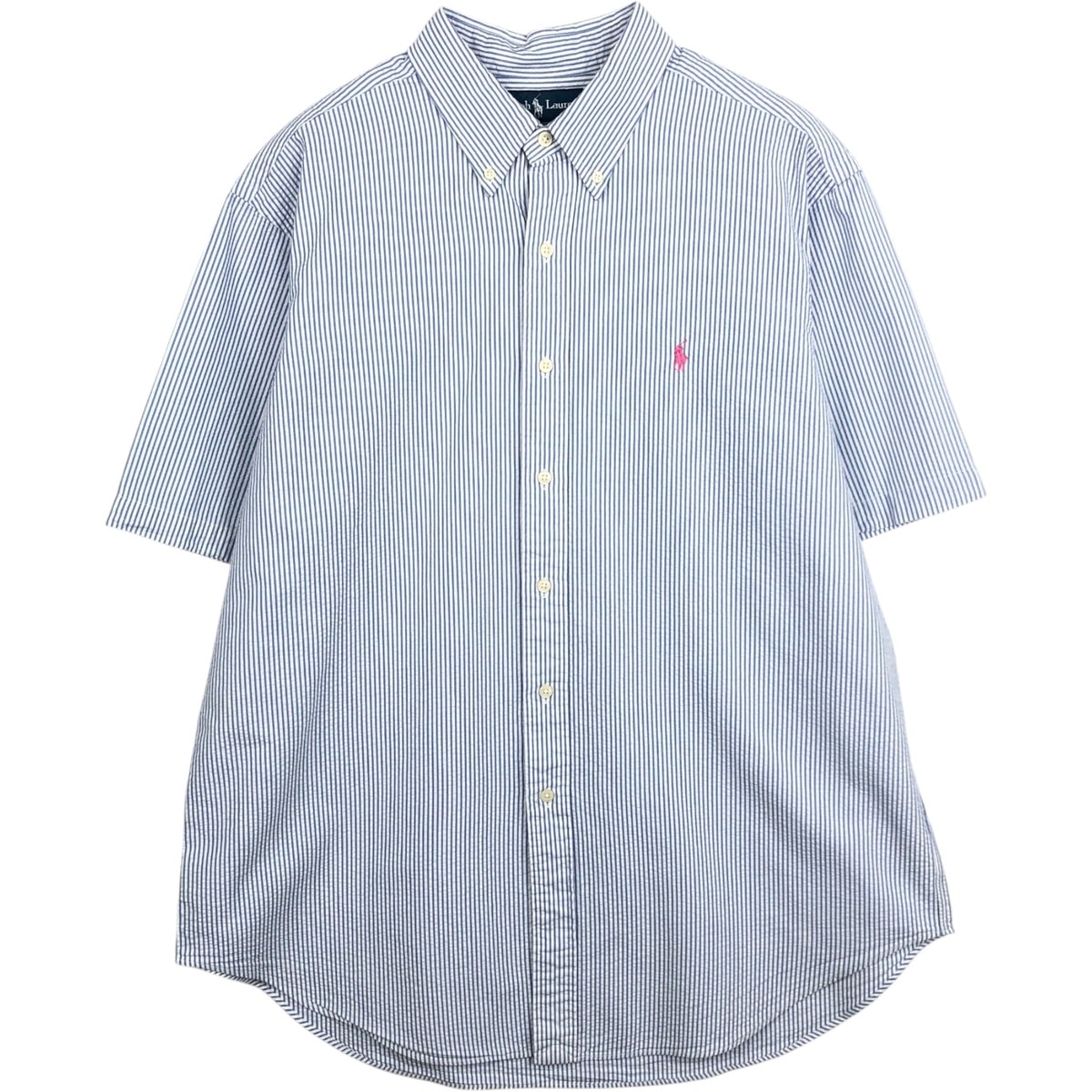 古着 ラルフローレン Ralph Lauren CLASSIC FIT シアサッカー 半袖 ボタンダウン ストライプシャツ メンズXL相当/eaa652257