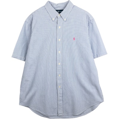 古着 ラルフローレン Ralph Lauren CLASSIC FIT シアサッカー 半袖 ボタンダウン ストライプシャツ メンズXL相当/eaa652257