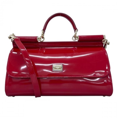 DOLCE&GABBANA ドルチェアンドガッバーナ 2WAY シシリー ショルダー 斜め掛け パテントレザー レッド 赤 ゴールド金具 レディース【中古品】