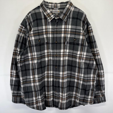 古着 カーハート Carhartt 長袖シャツ 胸ポケット 厚手 ヘビーネル 大きいサイズ 3XL グレー系 チェック メンズ