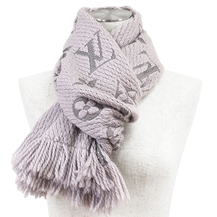 【SALE】LOUIS VUITTON ルイ・ヴィトン マフラー エシャルプ ロゴマニア メンズ レディース ユニセックス LV ロゴ ウール / シルク M74742 フリンジ スカーフ 小物 グレー 灰色 イタリア製