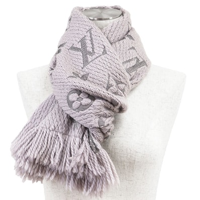 【SALE】LOUIS VUITTON ルイ・ヴィトン マフラー エシャルプ ロゴマニア メンズ レディース ユニセックス LV ロゴ ウール / シルク M74742 フリンジ スカーフ 小物 グレー 灰色 イタリア製