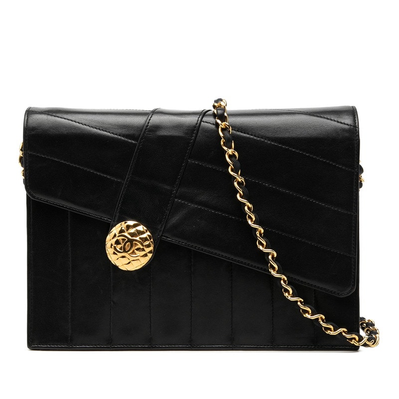 シャネル ココマーク チェーン フラップ ショルダーバッグ ブラック ラムスキン レディース CHANEL 【中古】
