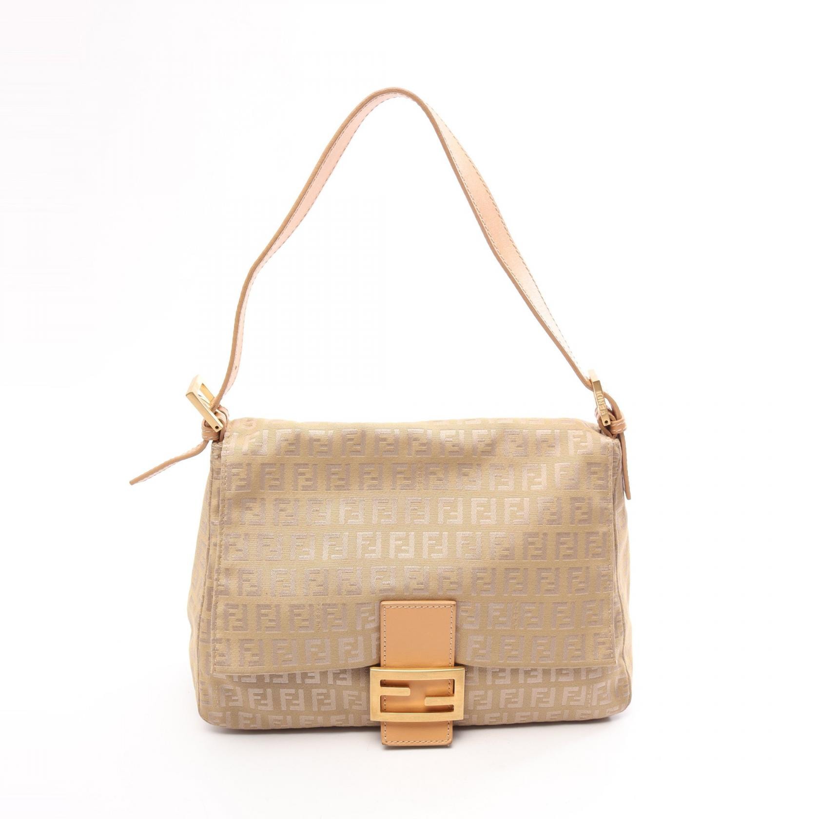 フェンディ FENDI マンマバケット ズッキーノ ショルダーバッグ バッグ キャンバス レザー レディース ベージュ系 【中古】
