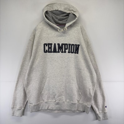 古着 チャンピオン Champion パーカー プルオーバー ビッグロゴ 大きいサイズ スウェット XL グレー メンズ