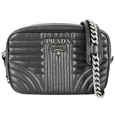 PRADA プラダ ショルダーバッグ ダイアグラム トライアングルロゴ 肩掛け 斜め掛け メンズ レディース 1BH083 レザー ブラック 黒 シルバー金具 ユニセックス【中古品】