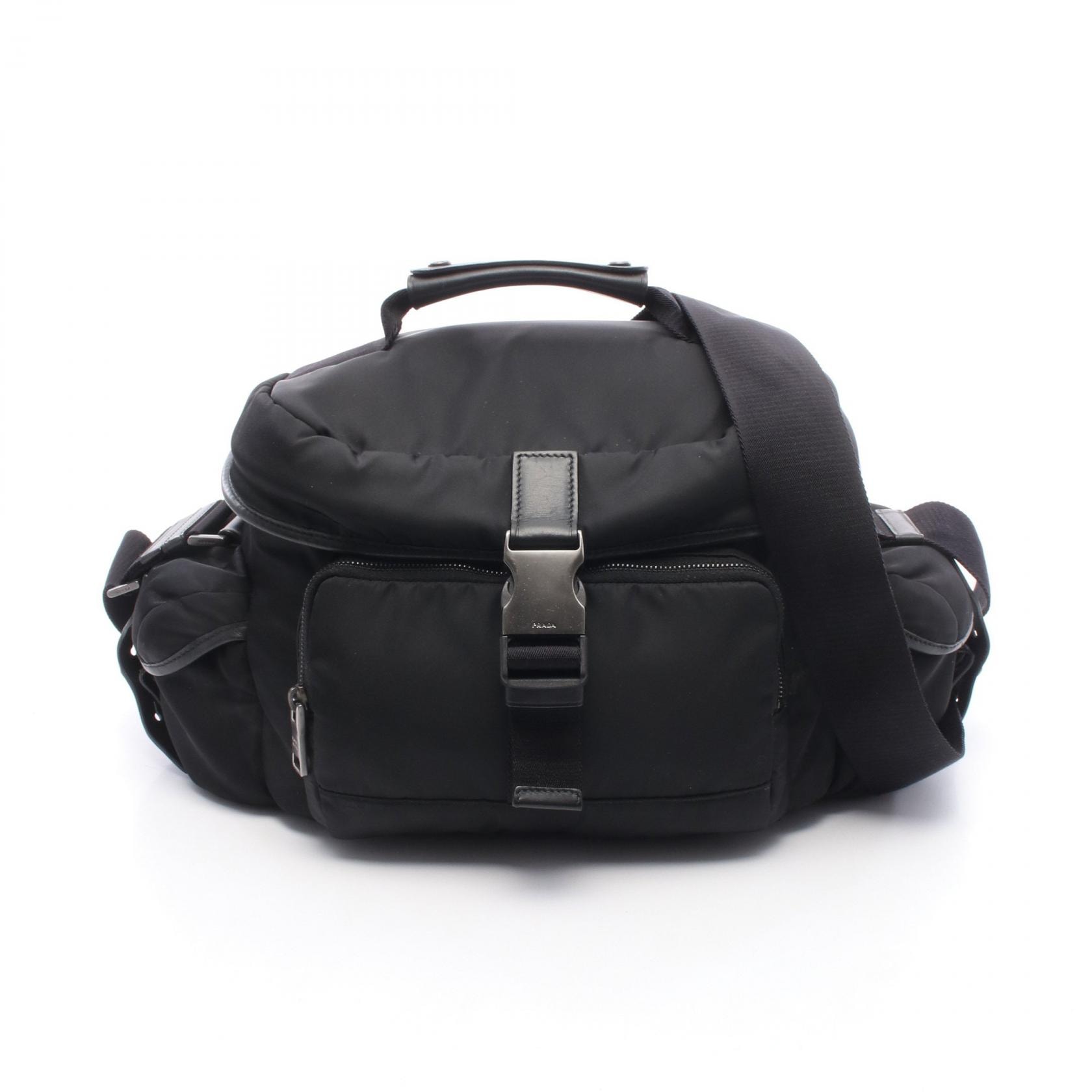 プラダ PRADA カメラバッグ ショルダーバッグ バッグ ナイロン レザー メンズ レディース ブラック系 VA1065 【中古】