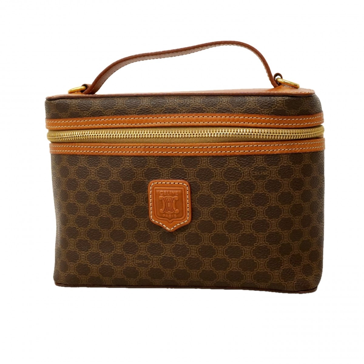 ★SALE【6db1055】セリーヌ バニティバッグ マカダム PVC ブラウン ゴールド金具【中古】レディース