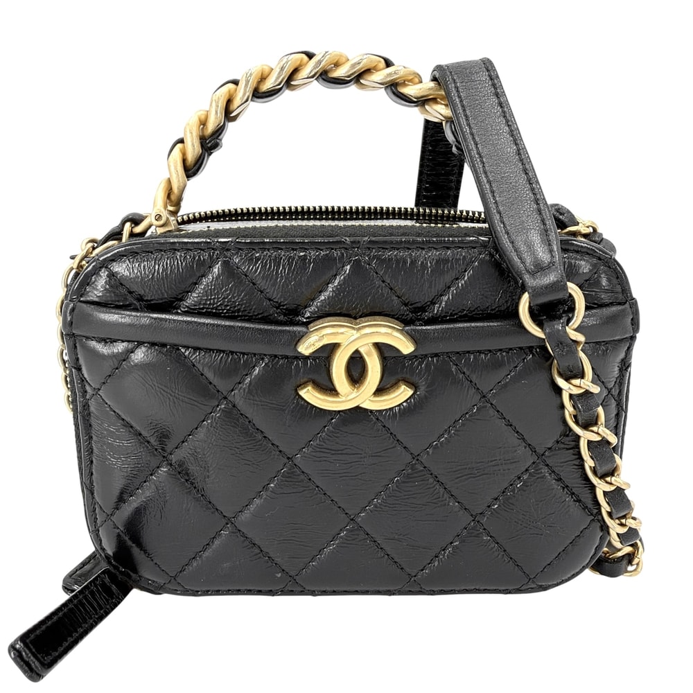 CHANEL シャネル 2WAY マトラッセ トップハンドル ショルダーバッグ ポシェット 斜め掛け ターンロック ココマーク レザー ブラック 黒 ゴールド金具 レディース【中古品】
