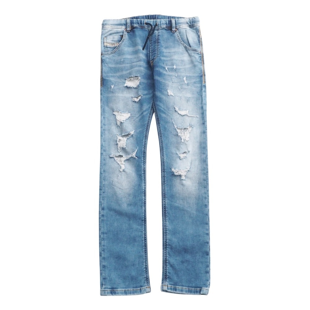 2023年製■DIESEL ディーゼル KROOLEY-NE-J デニムパンツ サイズ12Y ダメージ加工 ジョグジーンズ ストレートパンツ キッズ インディゴ ブルー ブランド古着【中古】20250414/RA4240
