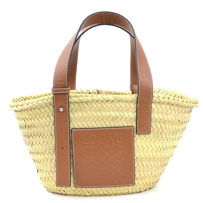 ロエベ LOEWE ハンドバッグ かごバッグ バスケット スモール ストロー/レザー ナチュラル/ブラウン レディース【中古】 e61901k
