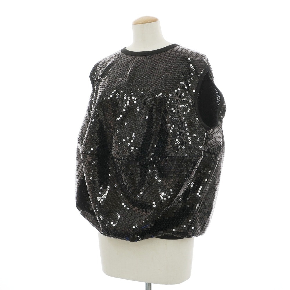 【中古】ジュンヤワタナベ JUNYA WATANABE 2025年春夏 スパンコール ノースリーブ カットソー ブラック【サイズM】【レディース】