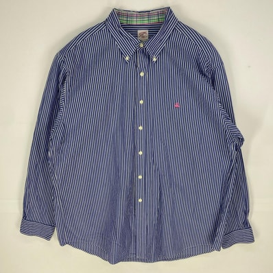 古着 ブルックスブラザーズ Brooks Brothers 長袖シャツ ボタンダウン ワンポイント ワッフル 346 XL ブルー系 ストライプ メンズ