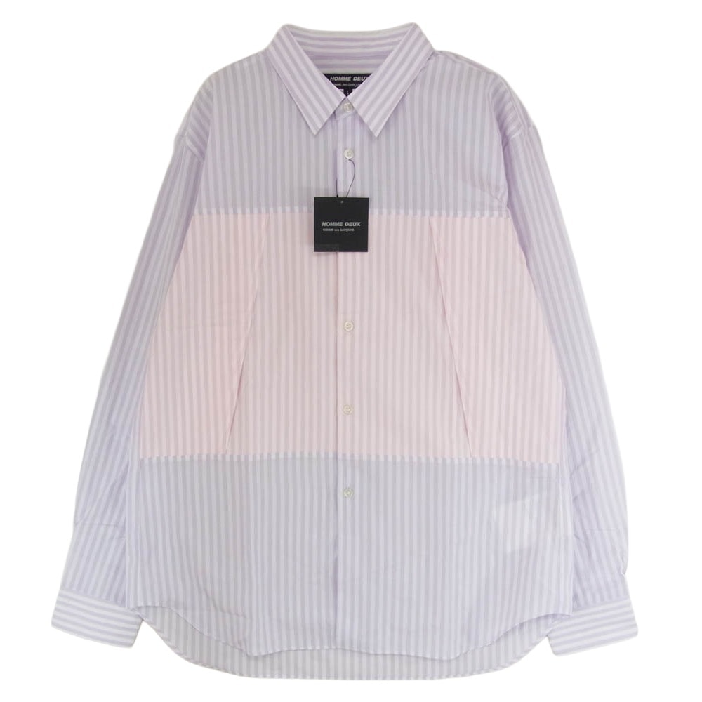 COMME des GARCONS HOMME DEUX コムデギャルソンオムドゥ 長袖シャツ DP-B042 AD2025 ストライプ 切替 ロングスリーブ 長袖 シャツ ピンク系 L【極上美品】【中古】