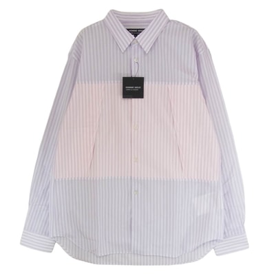 COMME des GARCONS HOMME DEUX コムデギャルソンオムドゥ 長袖シャツ DP-B042 AD2025 ストライプ 切替 ロングスリーブ 長袖 シャツ ピンク系 L【極上美品】【中古】