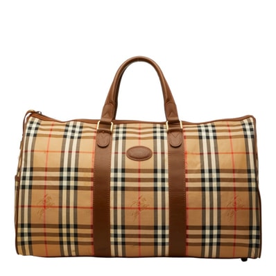 バーバリー ノバチェック ボストンバッグ ベージュ系 ナイロン レザー レディース BURBERRY 中古