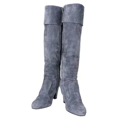 シャネル G38020 グレー スエード ロングブーツ 35 1/2